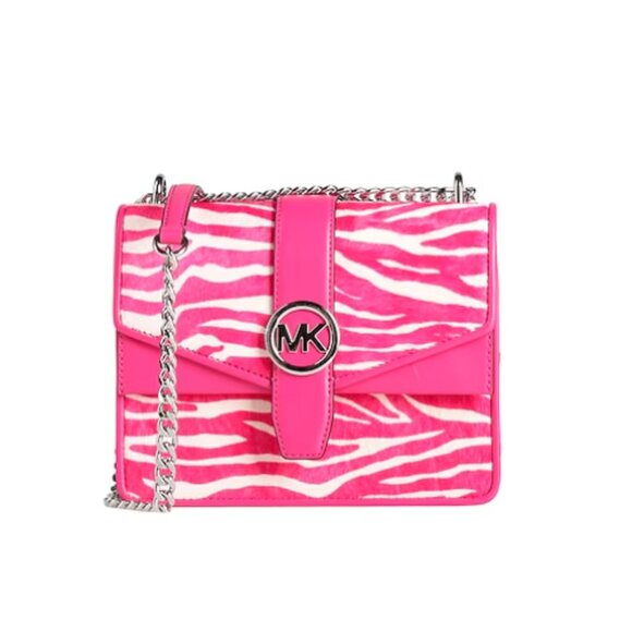 Michael Kors Greenwich Small Zebra Print Calf Hair Crossbody Bag Pink/White - Picture 1 of 4